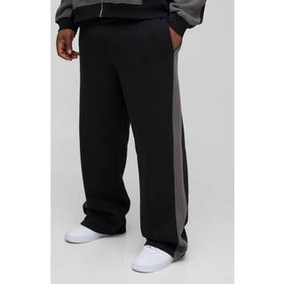 Mens Black Plus Relaxed Fit Man Panel Detail Joggers