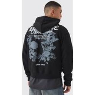 Mens Black Boxy Homme Tonal Print Hoodie