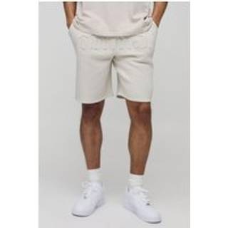 Mens Light Grey Relaxed Fit Gothic Official Embossed Short