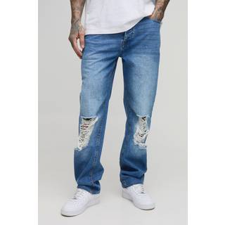 Mens Light Blue Tall Relaxed Ripped Rigid Jeans