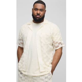 Mens Stone Plus Check Open Stitch Oversized Revere Shirt