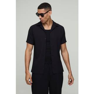 Mens Black Slim Fit Revere Pleated Shirt