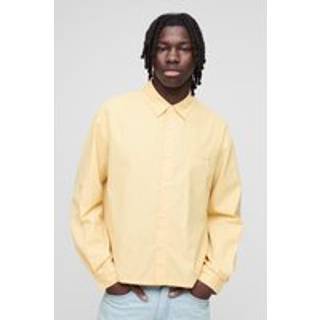 Mens Yellow Oversized Boxy Long Sleeve Stripe Embroidered Shirt