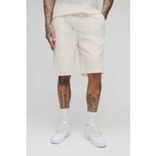 Mens Ecru Tall Zig Zag Crochet Relaxed Fit Shorts