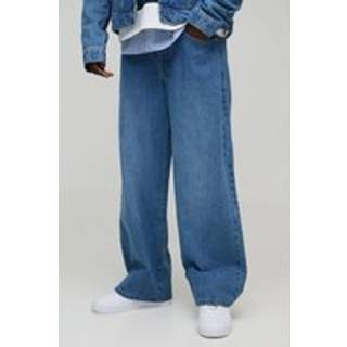 Mens Light Wash Belted Baggy Fit Jeans