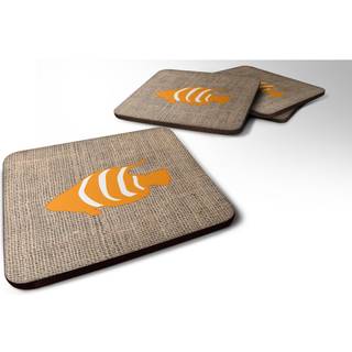 """" Caroline's Treasures BB1020-BL-OR-FC Fish Burlap og Orange Foam Coasters (Sæt på 4) 3,5 """" ""H X 3,5"" """" W Multicolor """"
