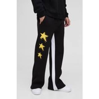 Mens Black Relaxed Fit Flare Star Gusset Joggers