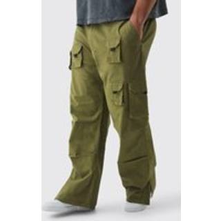 Mens Khaki Plus Multi Split Hem Relaxed Fit Cargo Trousers