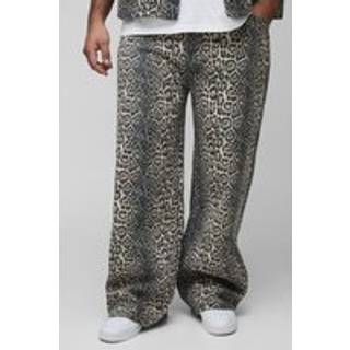 Mens Tan Plus Washed Leopard Relaxed Jeans