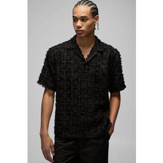 Mens Black Oversized Tufted Texture Zip Up Shirt