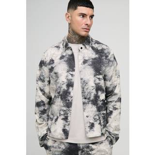 Mens Charcoal Tall Abstract Printed Twill Oversized Shirt