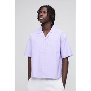 Mens Purple Oversized Boxy Embroidered Stripe Revere Shirt