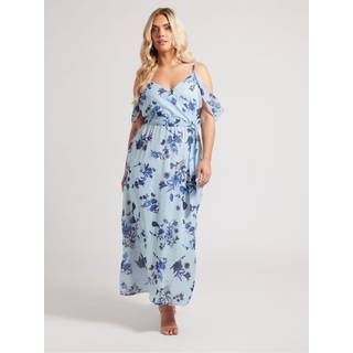 Yours Curve Yours Curve Blue London Abstract Metallic Spot Ruffle Dress