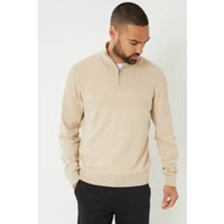 Threadbare Threadbare Light Brown Long Sleeve Textured Knitted Quarter Zip Jumper