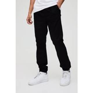 Mens Black Elasticated Waist Slim Soft Twill Pintuck Trousers