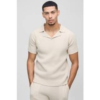 Mens Stone Regular Fit Revere Ribbed Knitted Polo