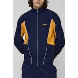 Mens Navy Tall Crinkle Nylon Panelled Regular Track Jacket