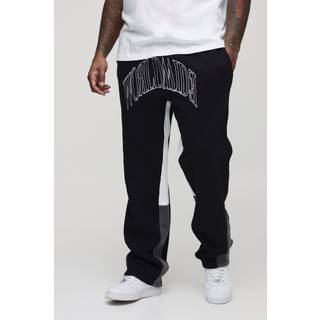 Mens Black Plus Worldwide Contrast Stitch Gusset Joggers