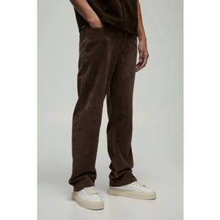 Mens Chocolate Fixed Waist Straight Leg Heavyweight Suede Trousers