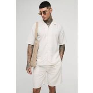 Mens Natural Tall Oversized Linen Look Shirt & Short Set