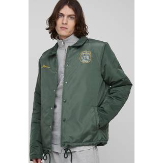 Mens Green Tall Padded Nylon Varsity Oversized Coach Jacket