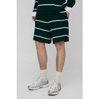 Mens Green Tall Stripe Knitted Relaxed Shorts