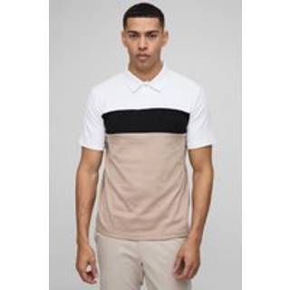 Mens Taupe Slim Fit Man Colour Block Interlock Polo