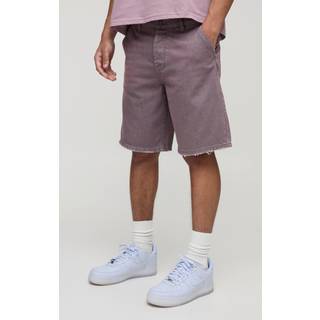 Mens Light Pink Relaxed Fit Pink Tint Nibbled Hem Denim Shorts