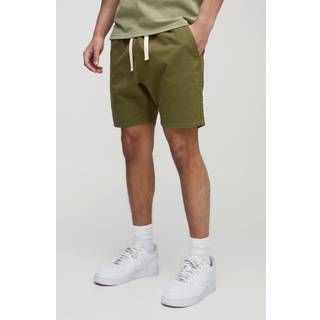 Mens Khaki Elasticated Waist Slim Fit Twill Shorts