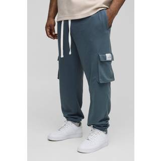 Mens Slate Blue Plus Woven Tab Slim Fit Cargo Joggers
