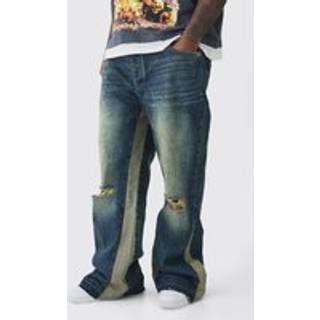 Mens Antique Wash Plus Relaxed Rigid Flare Knee Rip Jeans