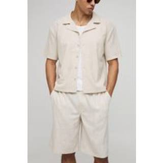 Mens Natural Boxy Linen Blend Revere Short Sleeve Shirt