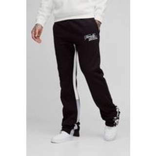Mens Black Tall Slim Stacked Flare Star Print Gusset Joggers