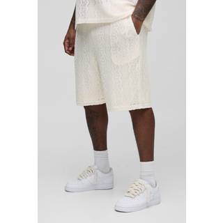 Mens Ecru Plus Zig Zag Crochet Relaxed Fit Shorts