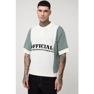 Mens Ecru Tall Check Official Moto Oversized Knitted Polo