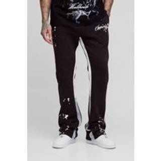 Mens Black Tall Slim Stacked Flare Joggers With Gusset Panel