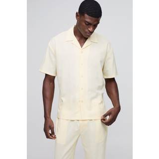 Mens Yellow Oversized Revere Linen Blend Short Sleeve Shirt