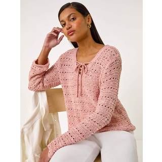 Roman Roman Pink Stitch Detail V-Neck Knit Jumper