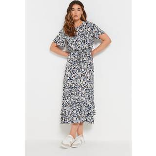 Lts Tall Blue Woven Floral Tie Waist Midaxi Dress 16 Lts | Tall Women's Floral Dresses