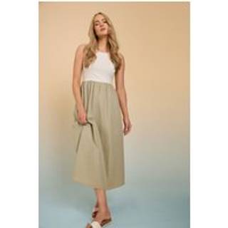 Lts Tall Beige Brown Jersey & Woven Mix Fabric Midi Dress 22-24 Lts | Tall Women's Jersey Dresses