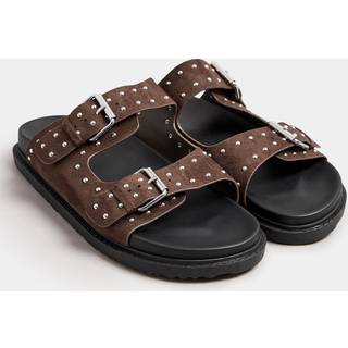 Yours Curve Yours Curve Brown Extra Wide Fit Extra-Wide Fit Studded Buckle Sliders