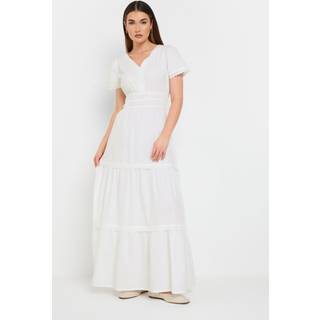 Lts Tall White Lace Insert Tiered Maxi Dress 24 Lts | Tall Women's Maxi Dresses