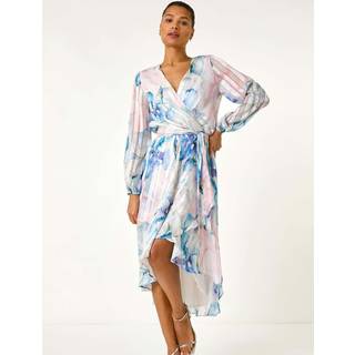 Roman Roman Blue Ruffle Midi Wrap Dress