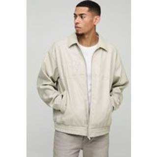 Mens Ecru Official Oversized PU Embossed Collard Bomber Jacket