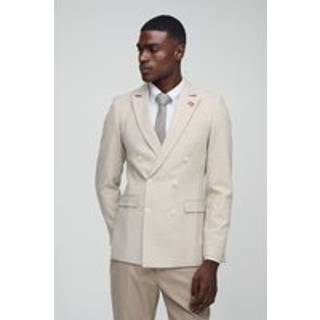 Mens Stone Slim Fit Double Breasted Textured Blazer