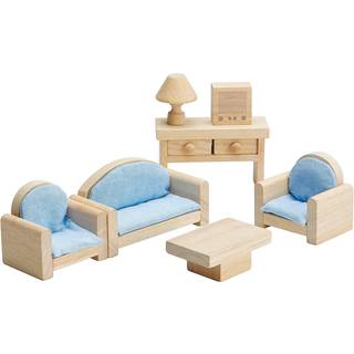 Plantoys Wooden Classic Line of Dollhouse Furniture- Living Room Set (9015) | Bæredygtigt lavet af gummi og ikke-giftige maling og farvestoffer |