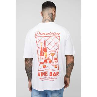 Mens White Tall Vintage Wine Back Graphic Oversized T-Shirt