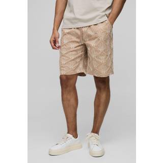 Mens Taupe Elasticated Relaxed Fit 3D Embroidered Shorts