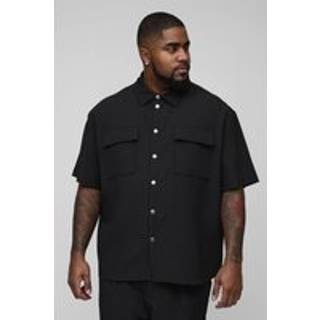 Mens Black Plus Technical Pleated Oversized Short Sleeve Shirt
