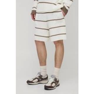 Mens Ecru Tall Stripe Relaxed Knitted Shorts